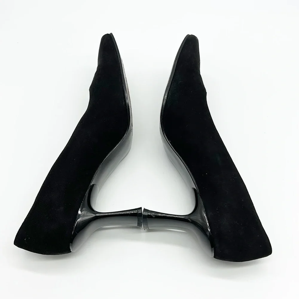 Stuart Weitzman‎ Black Suede Heels Women's 7.5 B Patent Heel Square Toe